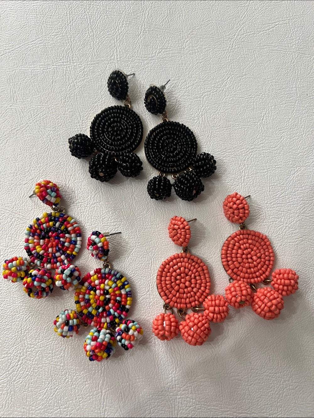 Beaded Statement Drop Earrings - Black, Coral, Multicolor